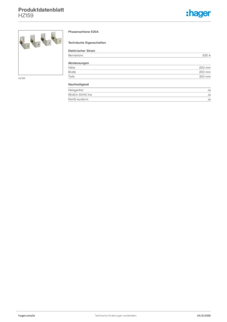 Bild Hager Produktdatenblatt HZ159 | Hager Deutschland