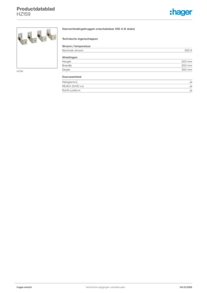 Afbeelding Hager Productdatablad HZ159 | Hager Nederland