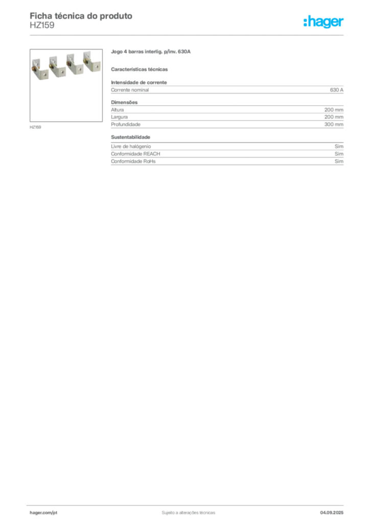 Imagem Hager Ficha técnica do produto HZ159 | Hager Portugal