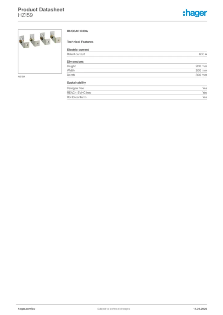 Image Hager Product data sheet HZ159  | Hager Australia