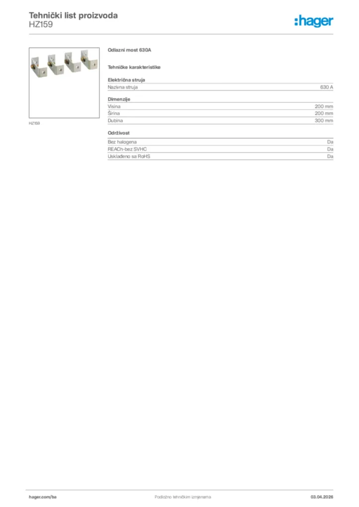 Slika Hager Tehnički list proizvoda HZ159  | Hager