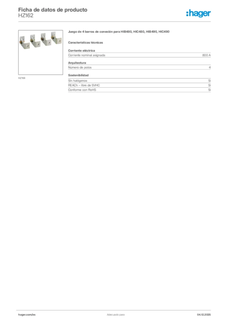 Imagen Hager Ficha de datos de producto HZ162 | Hager España