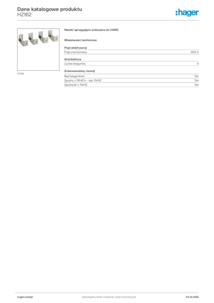 Zdjęcie Hager Dane katalogowe produktu HZ162 | Hager Polska