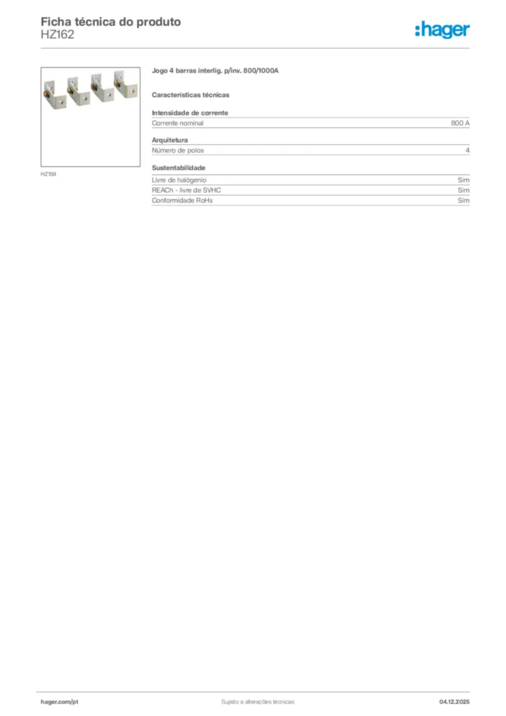 Imagem Hager Ficha técnica do produto HZ162 | Hager Portugal