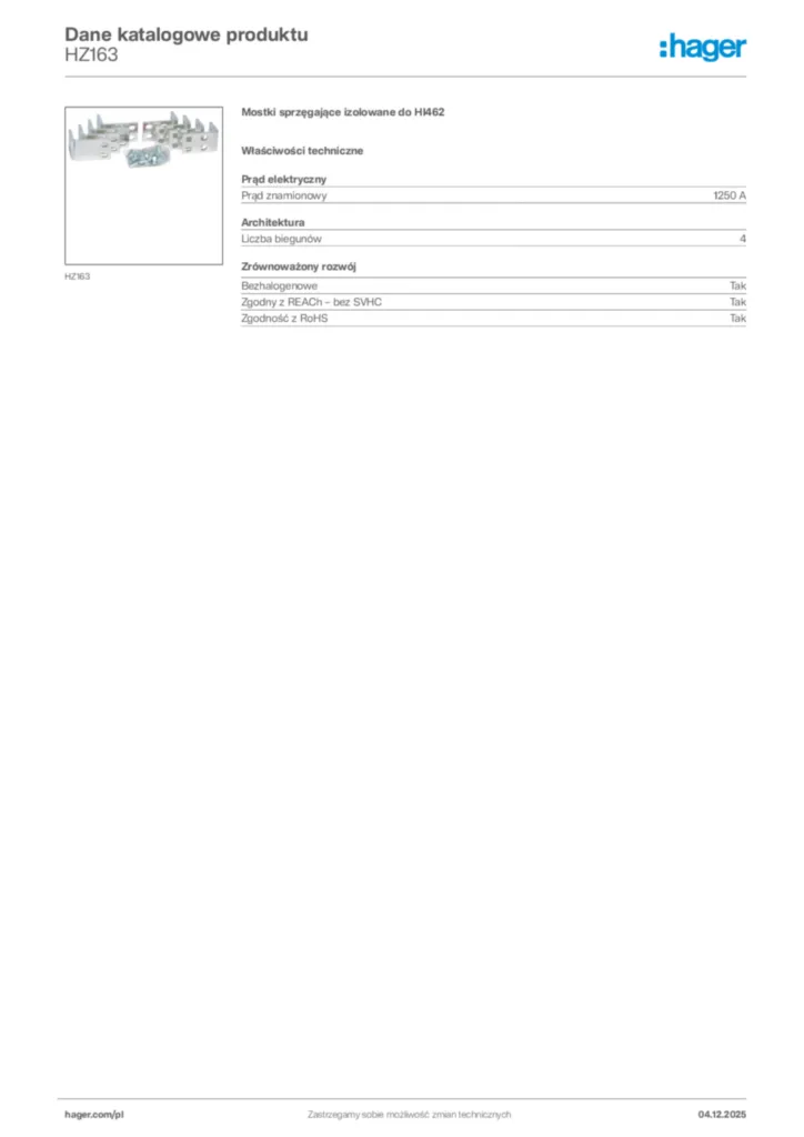 Zdjęcie Hager Dane katalogowe produktu HZ163 | Hager Polska