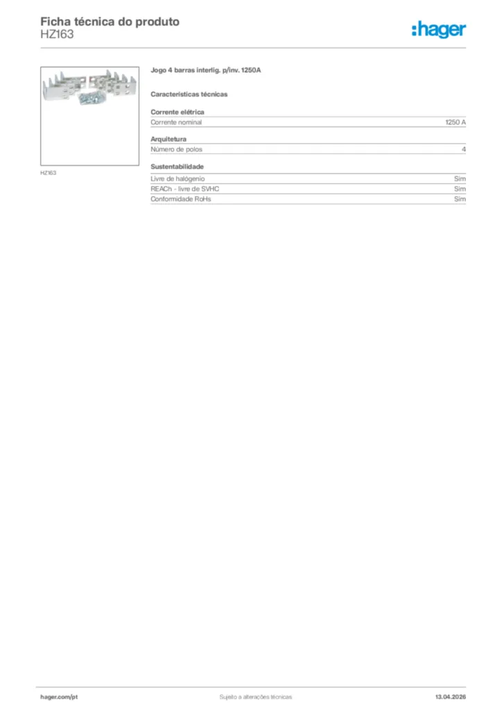 Imagem Hager Ficha técnica do produto HZ163 | Hager Portugal