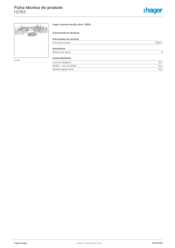 Imagem Hager Ficha técnica do produto HZ163 | Hager Portugal