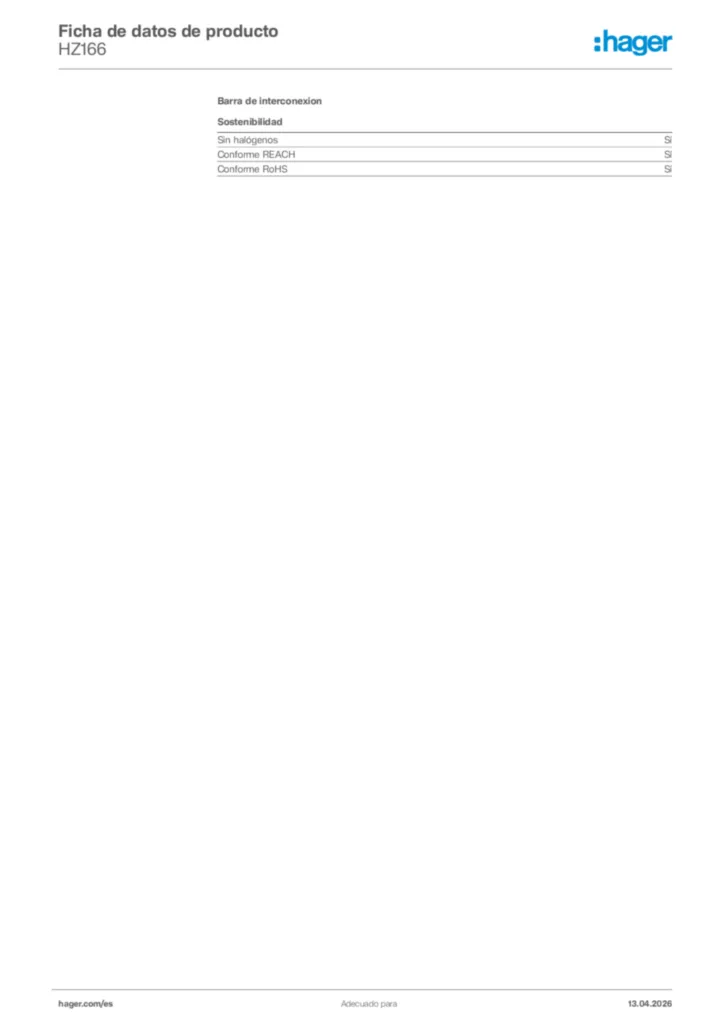 Imagen Hager Ficha de datos de producto HZ166 | Hager España