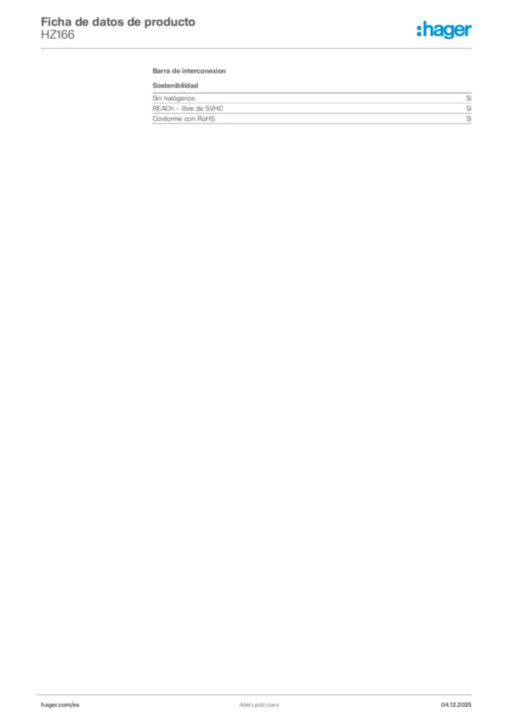 Imagen Hager Ficha de datos de producto HZ166 | Hager España