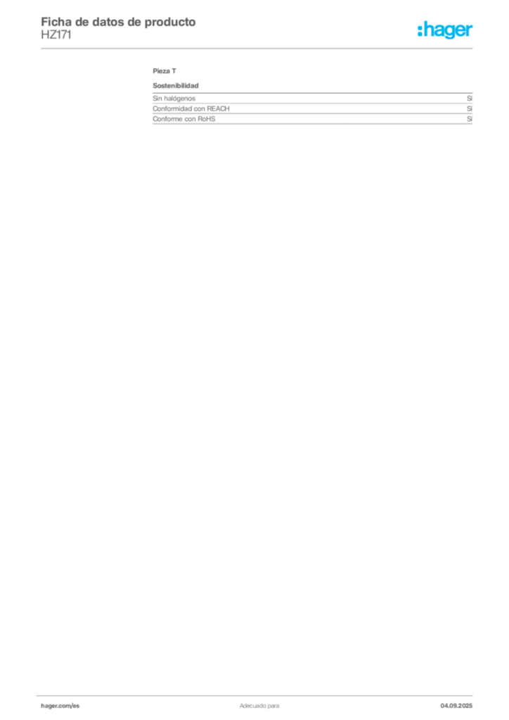 Imagen Hager Ficha de datos de producto HZ171 | Hager España