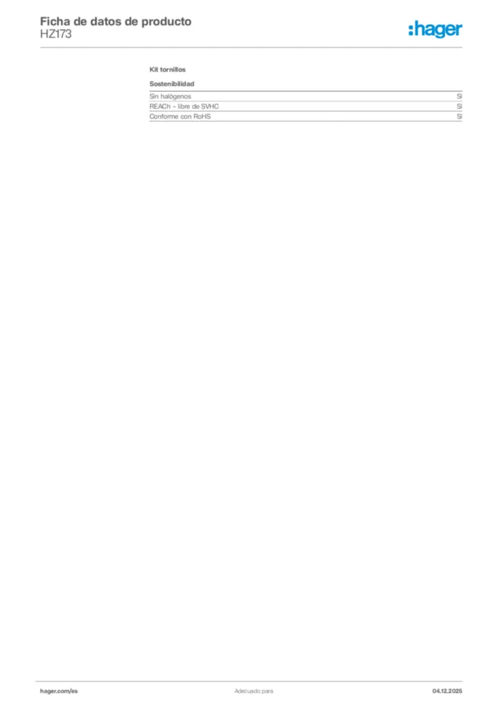 Imagen Hager Ficha de datos de producto HZ173 | Hager España