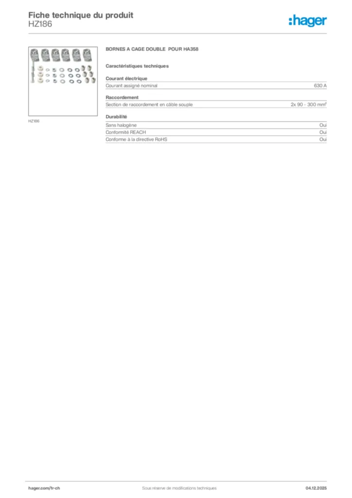 Image Hager Fiche technique du produit HZ186 | Hager Suisse