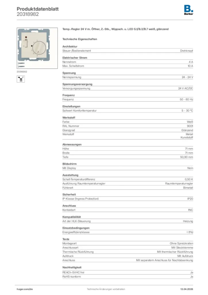 Bild Berker Produktdatenblatt 20318982 | Hager Deutschland