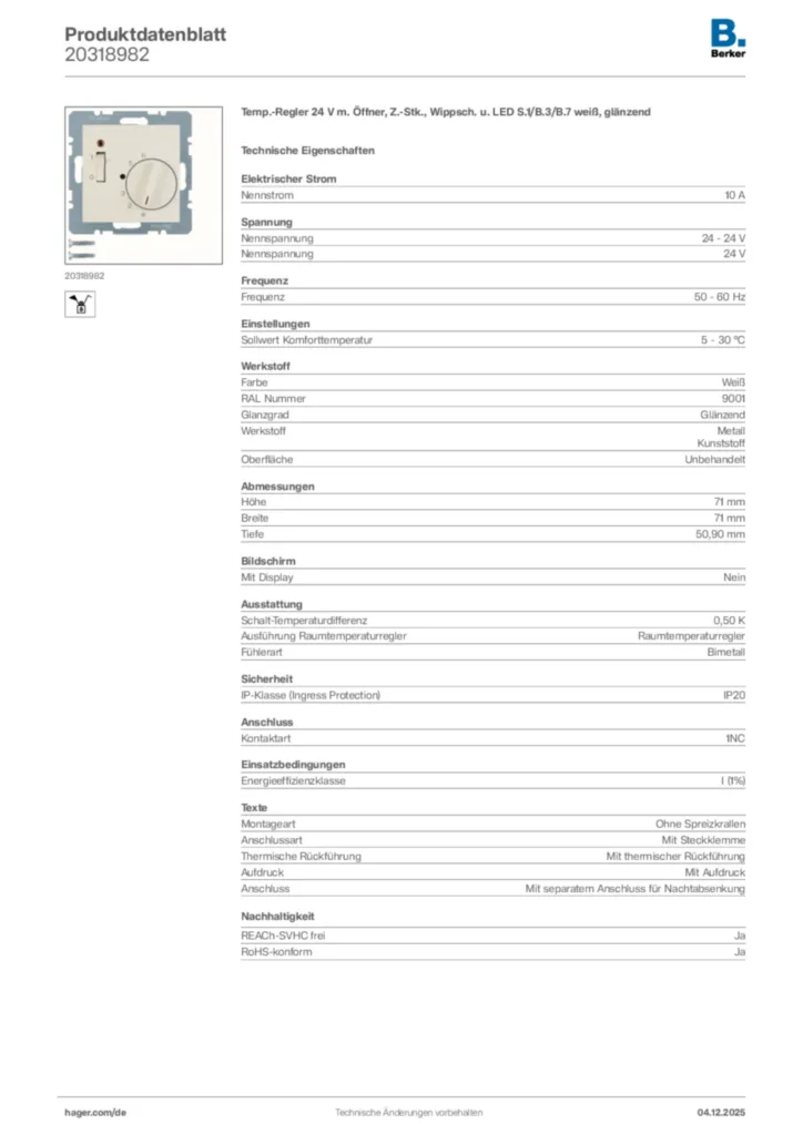 Berker Produktdatenblatt 20318982