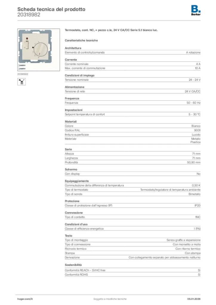 Immagine Berker Scheda tecnica del prodotto 20318982 | Hager Italia