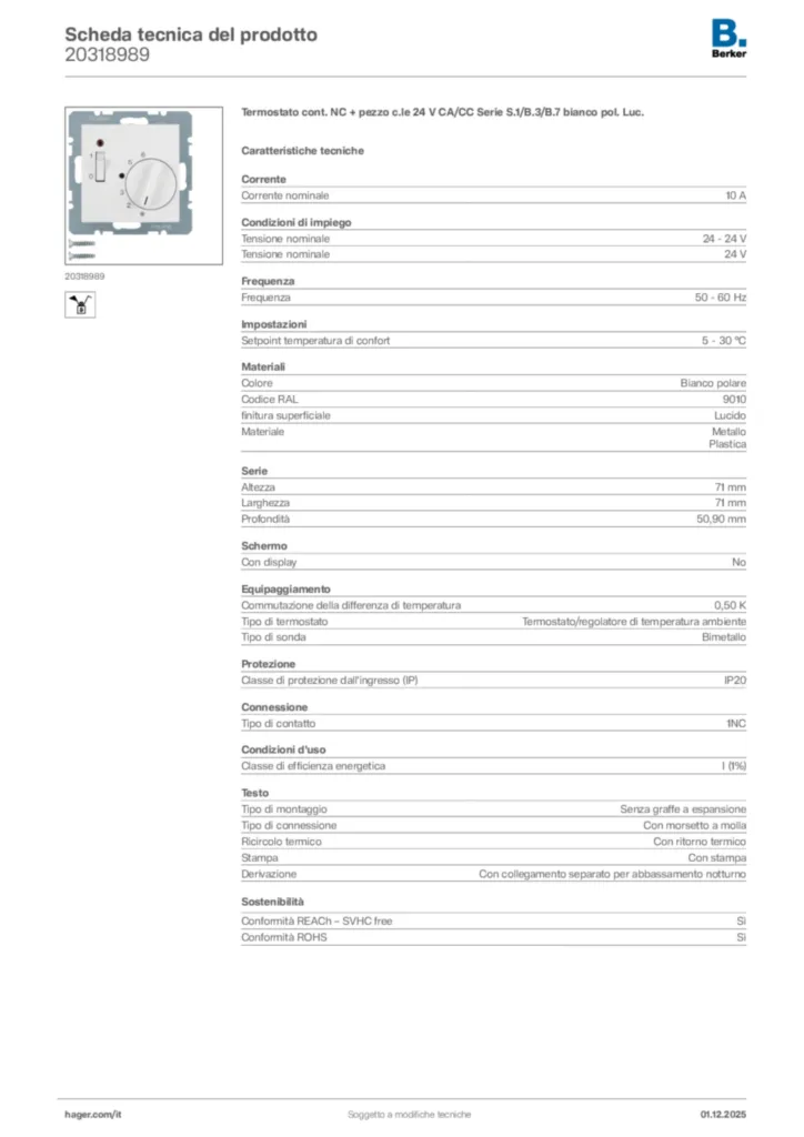 Immagine Berker Scheda tecnica del prodotto 20318989 | Hager Italia