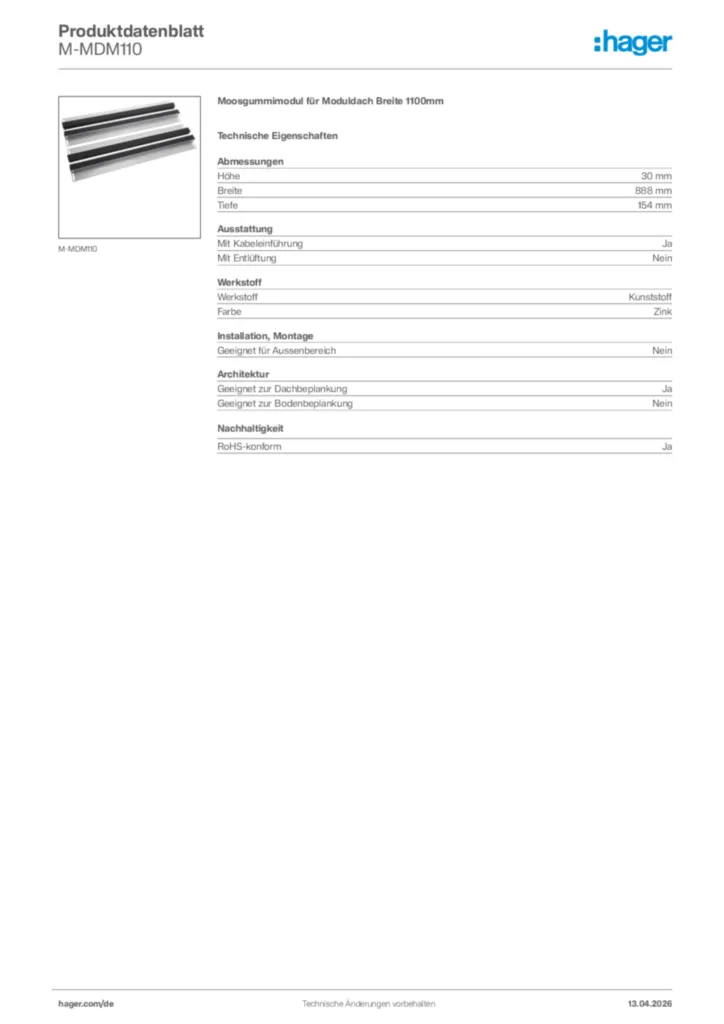 Bild Hager Produktdatenblatt M-MDM110 | Hager Deutschland