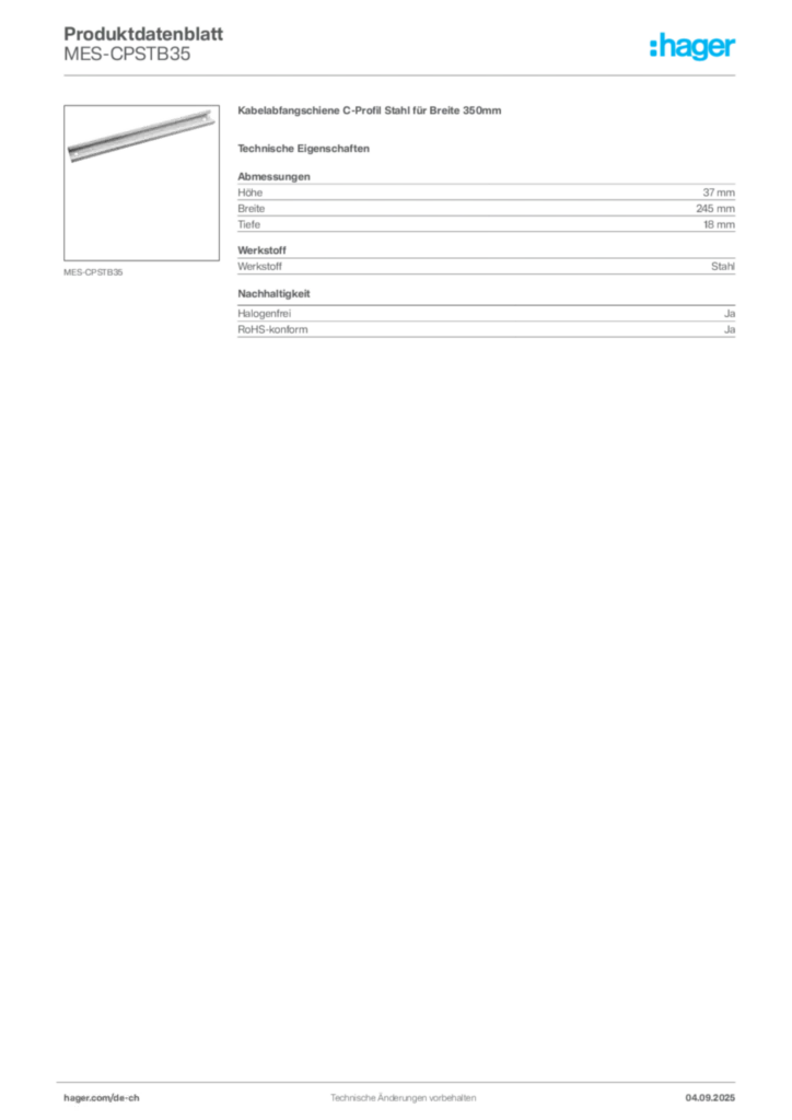 Bild Hager Produktdatenblatt MES-CPSTB35 | Hager Schweiz