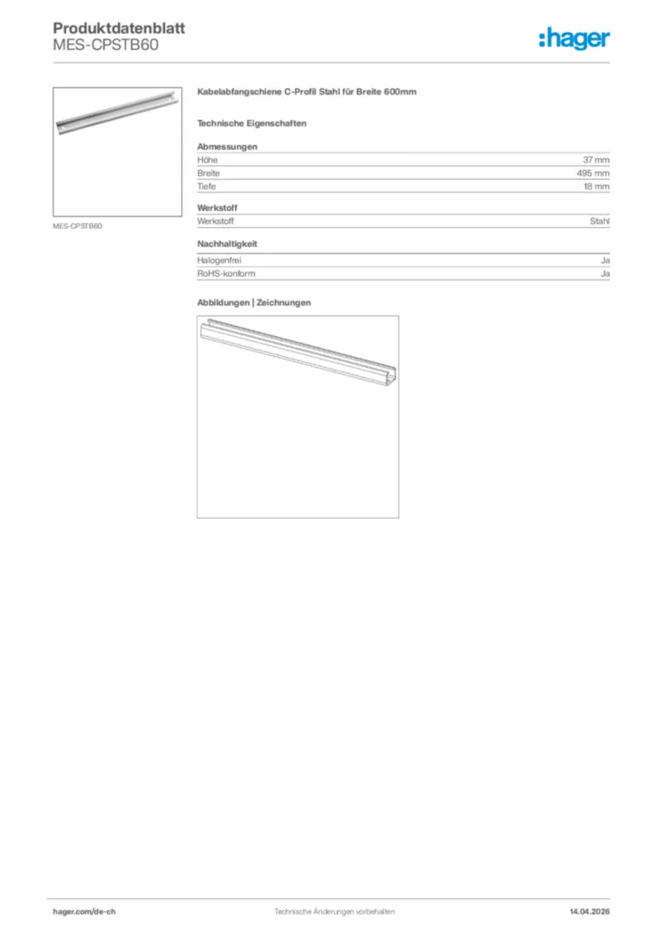 Bild Hager Produktdatenblatt MES-CPSTB60 | Hager Schweiz