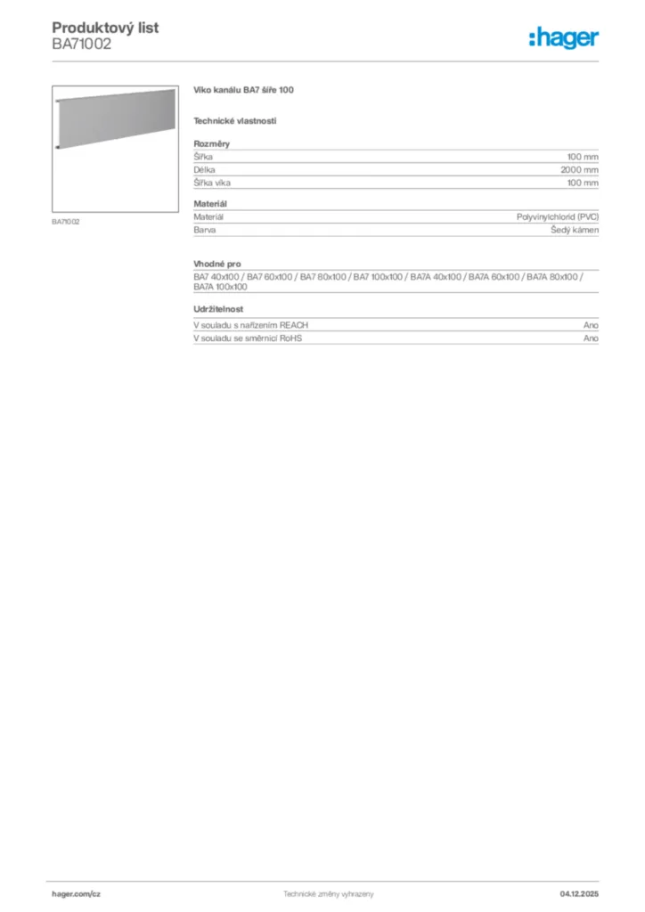 Obrázek Hager Product data sheet BA71002 | Hager