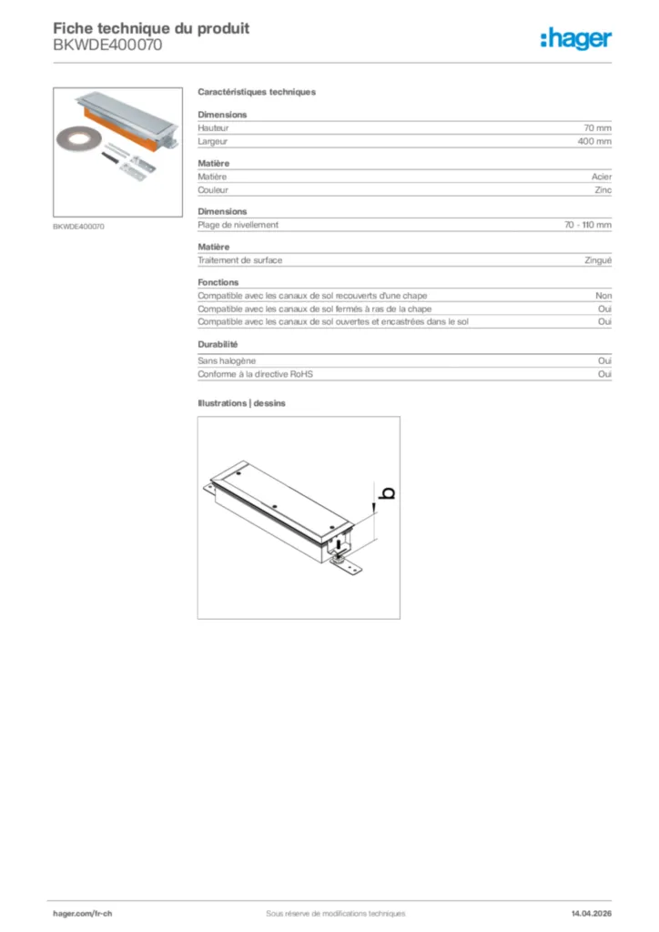 Image Hager Fiche technique du produit BKWDE400070 | Hager Suisse