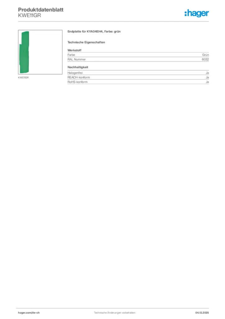 Bild Hager Produktdatenblatt KWE11GR | Hager Schweiz