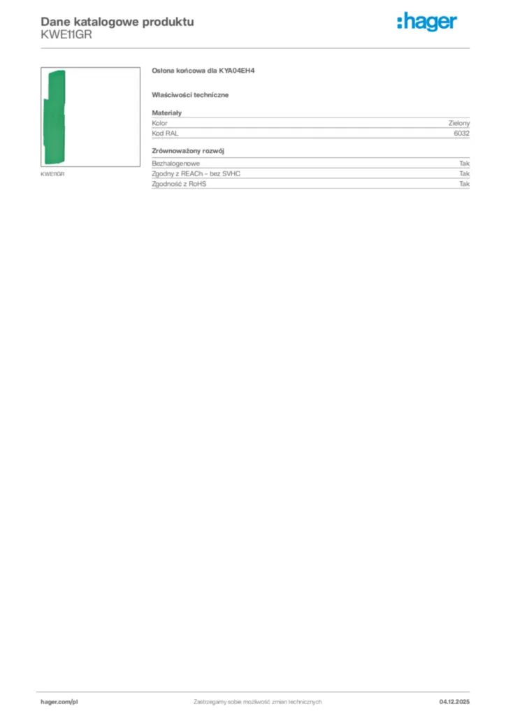 Zdjęcie Hager Karta katalogowa KWE11GR | Hager Polska