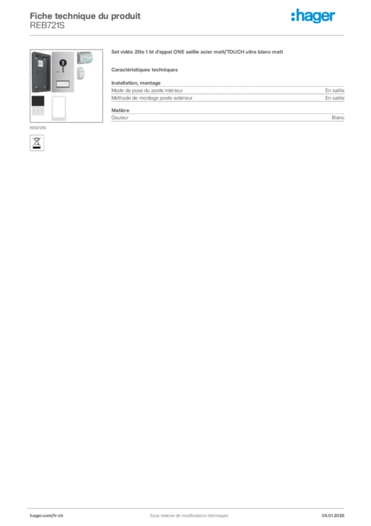 Image Hager Fiche technique du produit REB721S | Hager Suisse