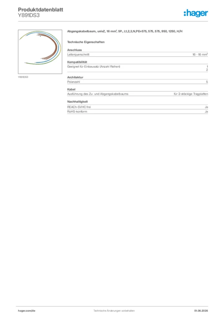 Bild Hager Produktdatenblatt Y891DS3 | Hager Deutschland