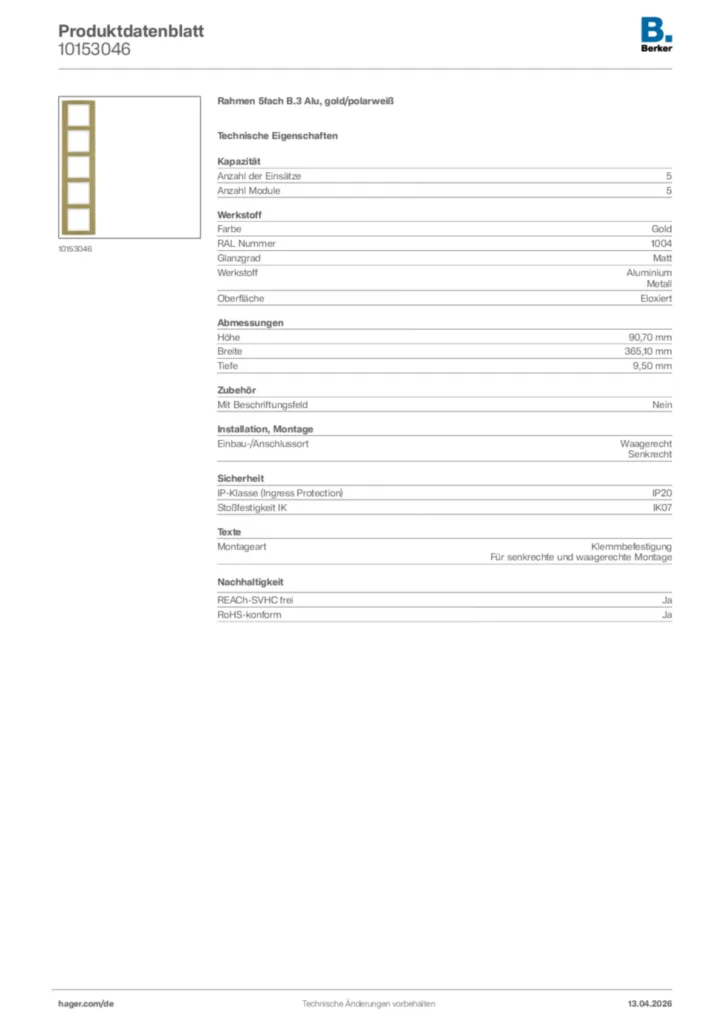Bild Berker Produktdatenblatt 10153046 | Hager Deutschland