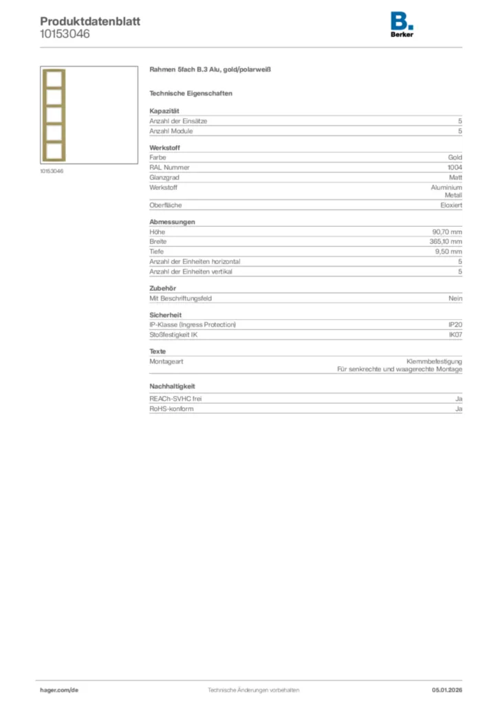 Bild Berker Produktdatenblatt 10153046 | Hager Deutschland