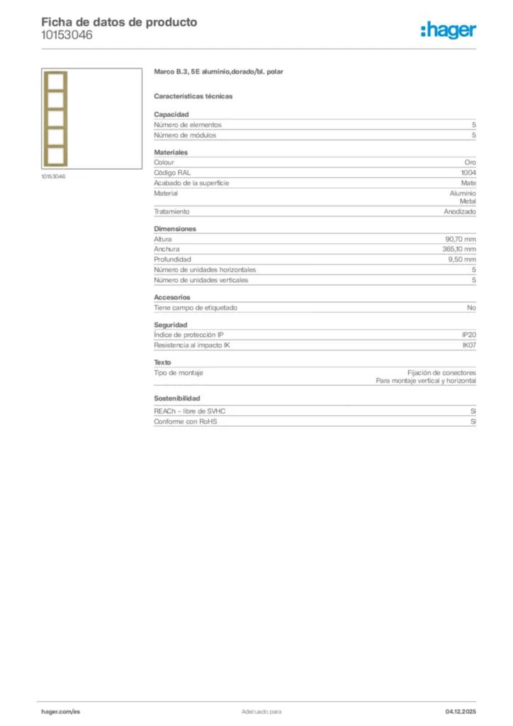 Imagen Hager Ficha de datos de producto 10153046 | Hager España