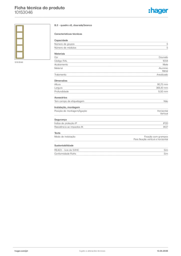 Imagem Hager Ficha técnica do produto 10153046 | Hager Portugal