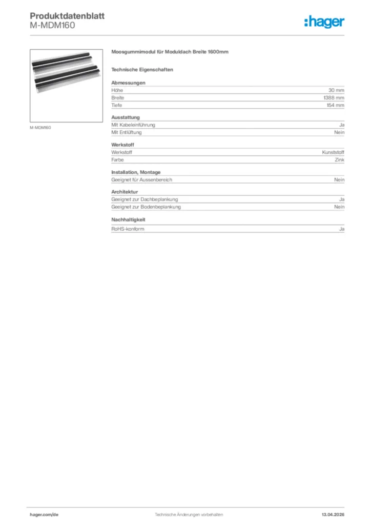 Bild Hager Produktdatenblatt M-MDM160 | Hager Deutschland