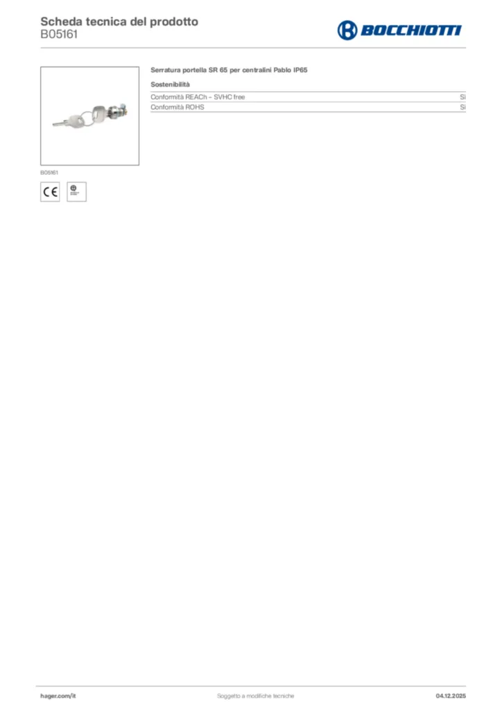 Immagine Bocchiotti Scheda tecnica del prodotto B05161 | Hager Italia
