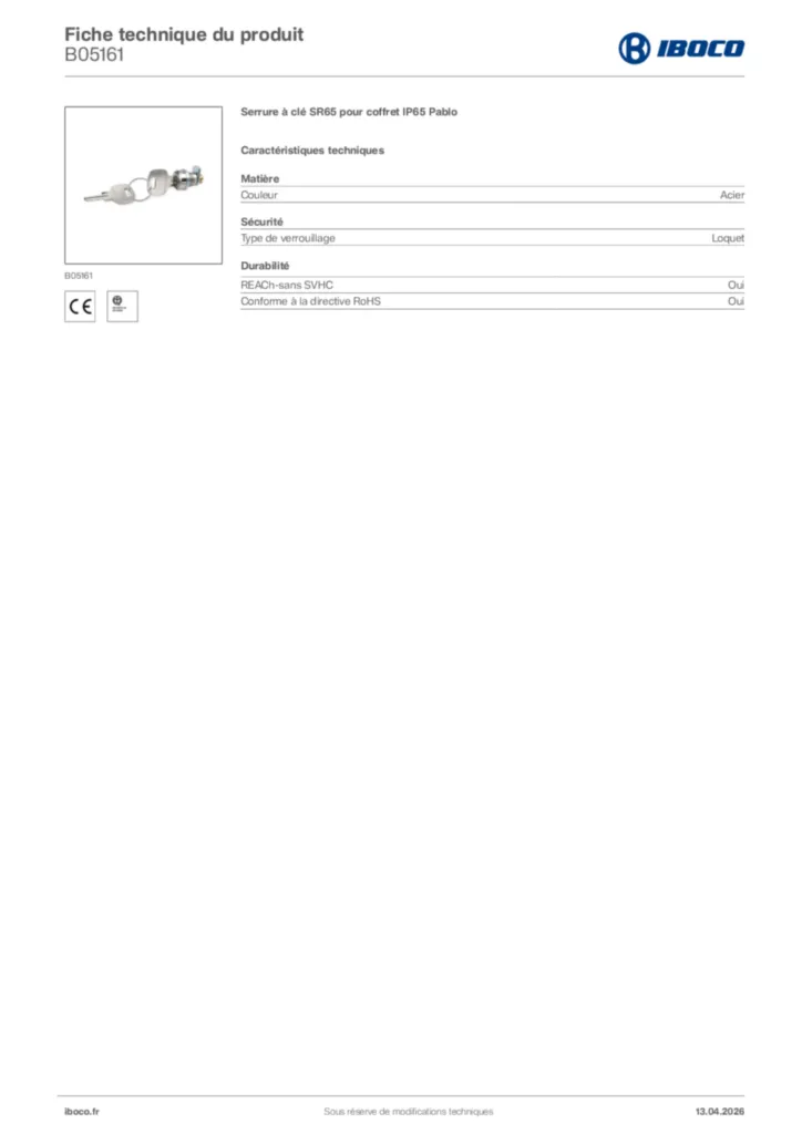 Image Iboco Fiche technique du produit B05161 | Hager France