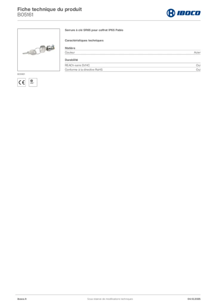 Image Iboco Fiche technique du produit B05161 | Hager France