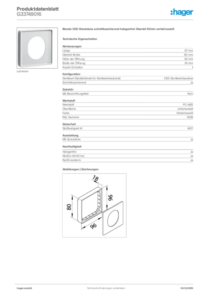 Bild Hager Produktdatenblatt G33749016 | Hager Deutschland