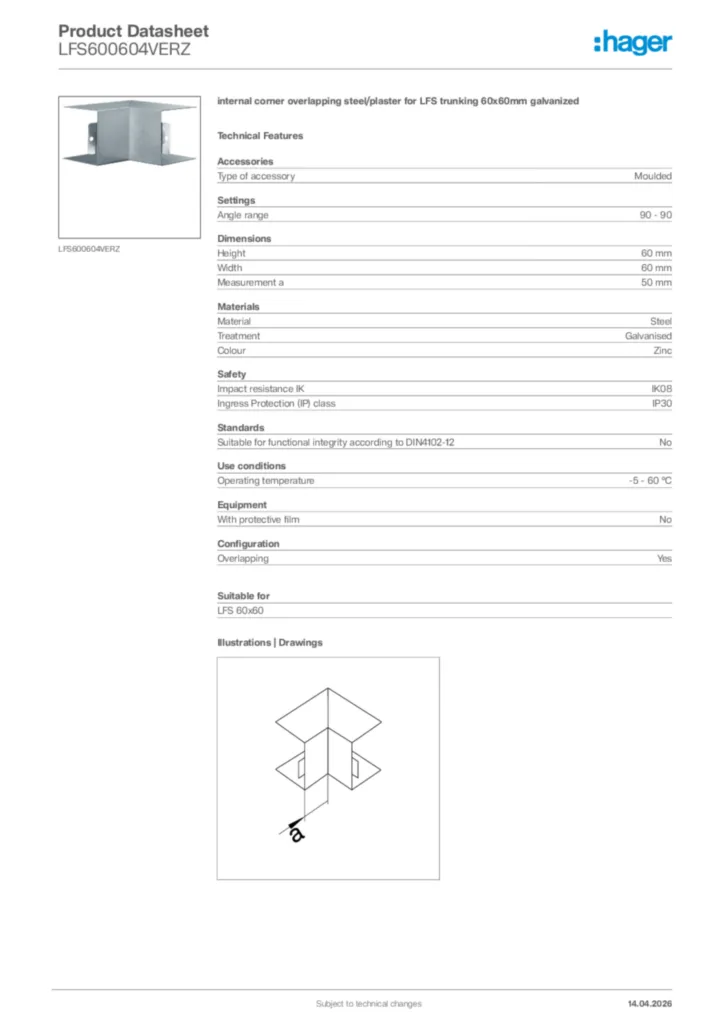 Image Hager Product data sheet LFS600604VERZ  | Hager Africa
