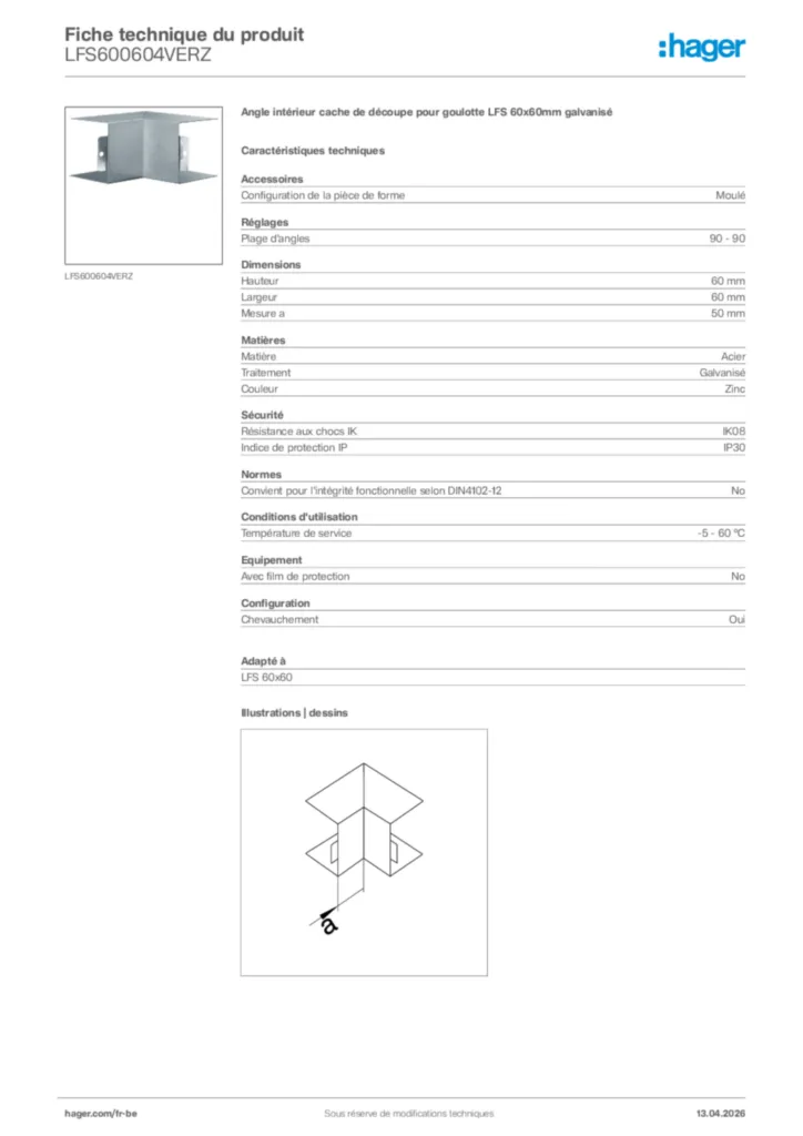 Image Hager Fiche technique du produit LFS600604VERZ | Hager Belgique