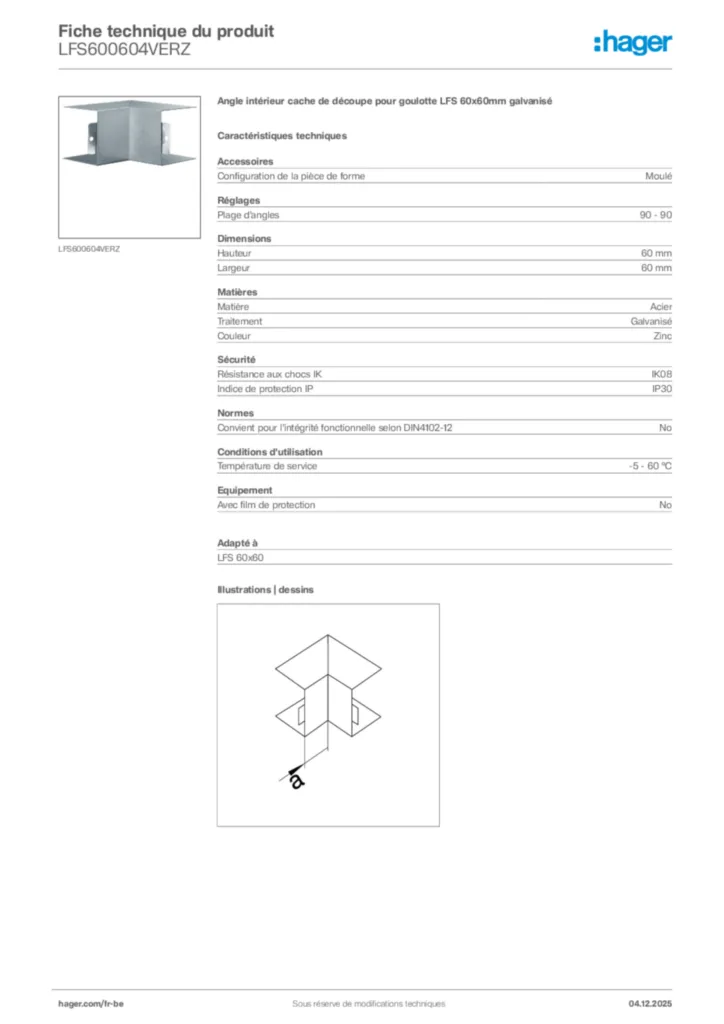 Image Hager Fiche technique du produit LFS600604VERZ | Hager Belgique