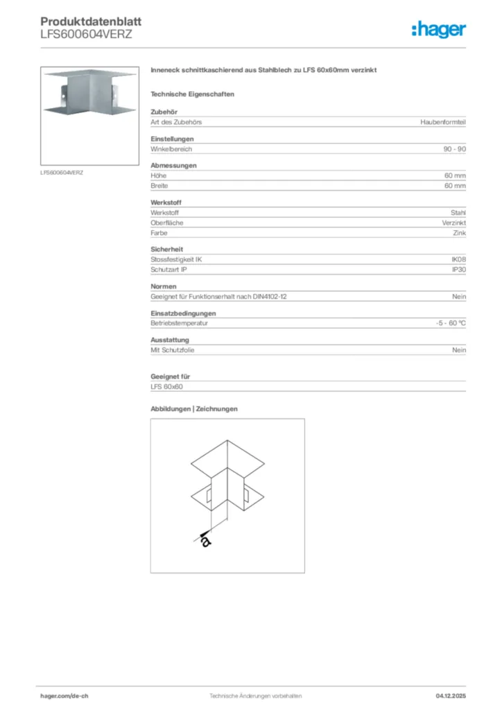Bild Hager Produktdatenblatt LFS600604VERZ | Hager Schweiz