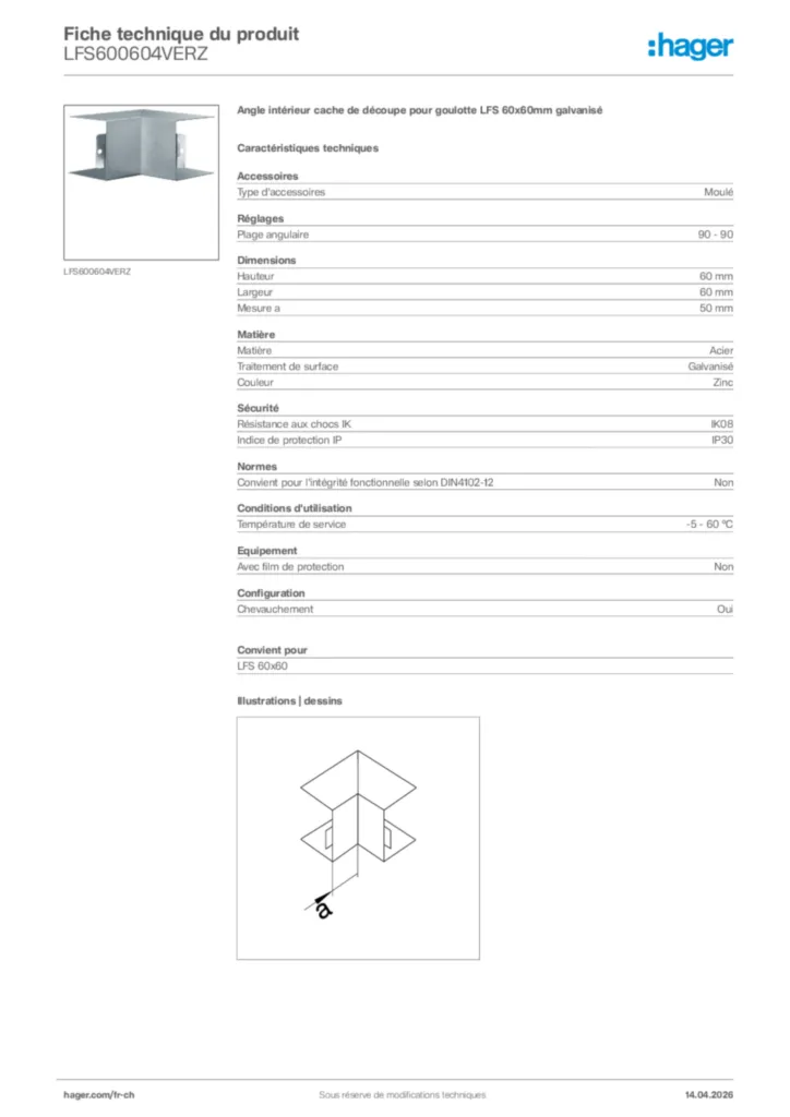 Image Hager Fiche technique du produit LFS600604VERZ | Hager Suisse