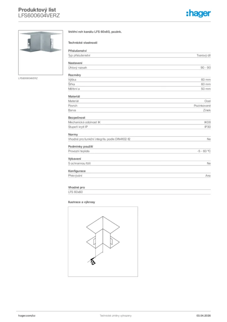 Obrázek Hager Product data sheet LFS600604VERZ | Hager