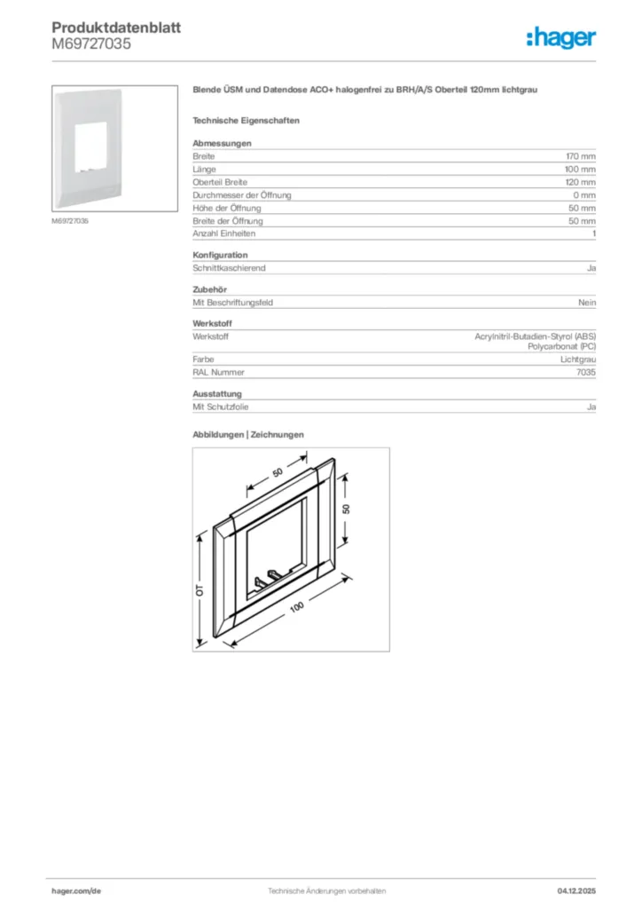Bild Hager Produktdatenblatt M69727035 | Hager Deutschland