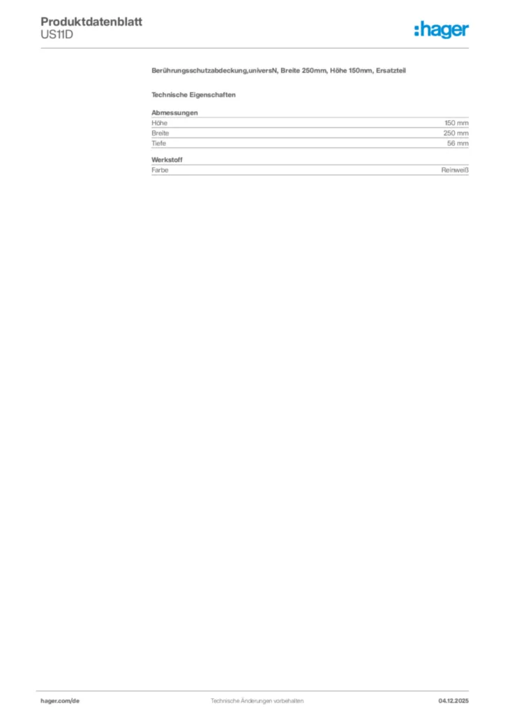 Bild Hager Produktdatenblatt US11D | Hager Deutschland
