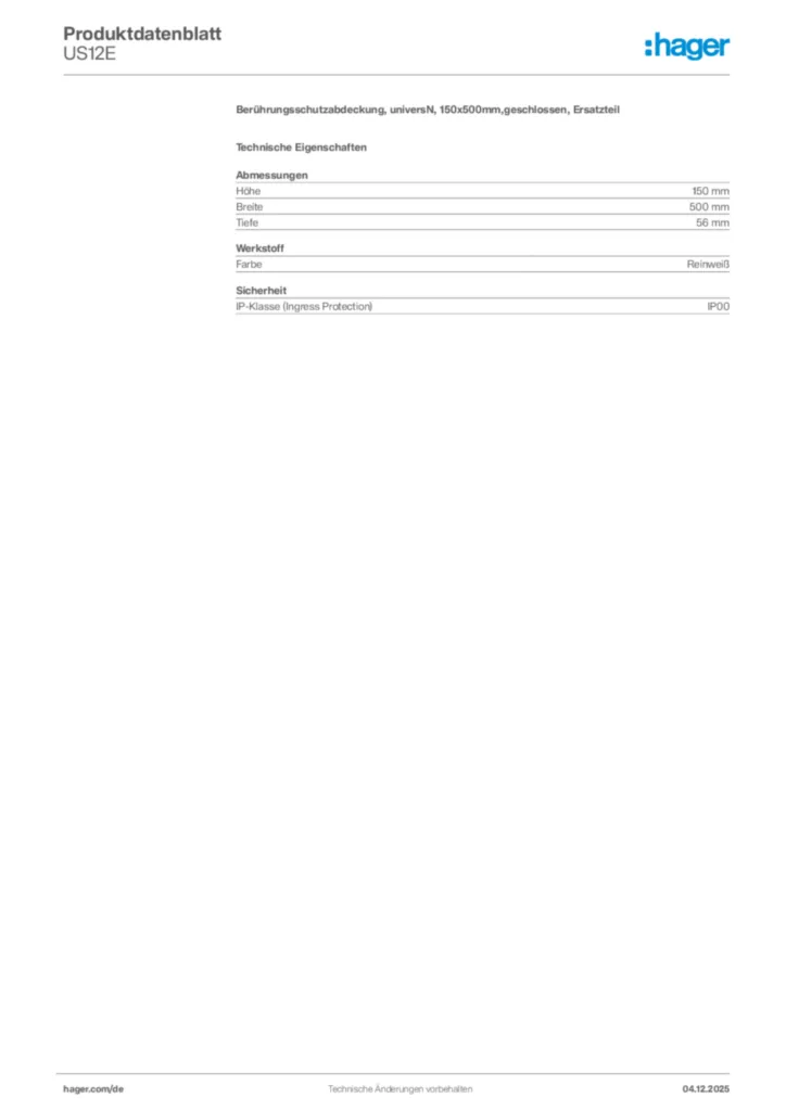 Bild Hager Produktdatenblatt US12E | Hager Deutschland