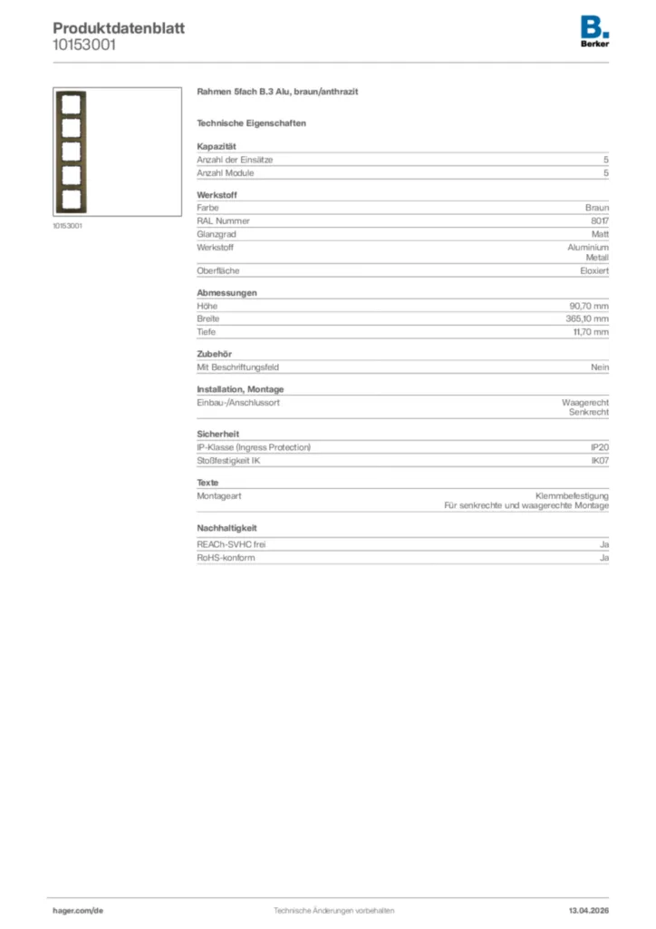 Bild Berker Produktdatenblatt 10153001 | Hager Deutschland