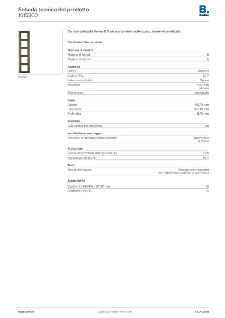 Immagine Berker Scheda tecnica del prodotto 10153001 | Hager Italia