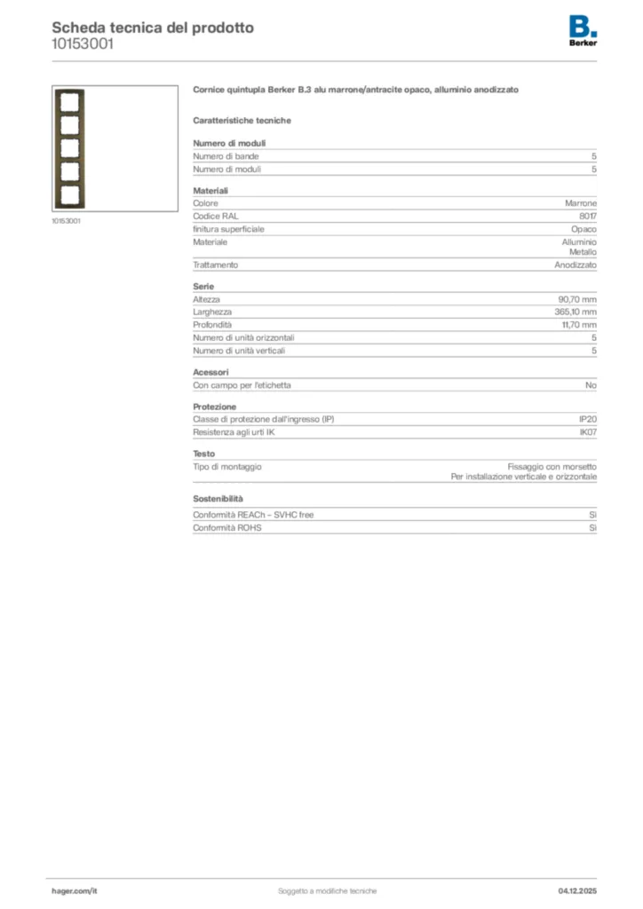 Immagine Berker Scheda tecnica del prodotto 10153001 | Hager Italia